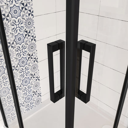 Box Doccia Angolare 80/90/100/120x80/90/100/120 cm H.185 cm Doppia Porta Battente in Vetro Temperato Trasparente Anticalcare 6 mm Profilo Nero Opaco