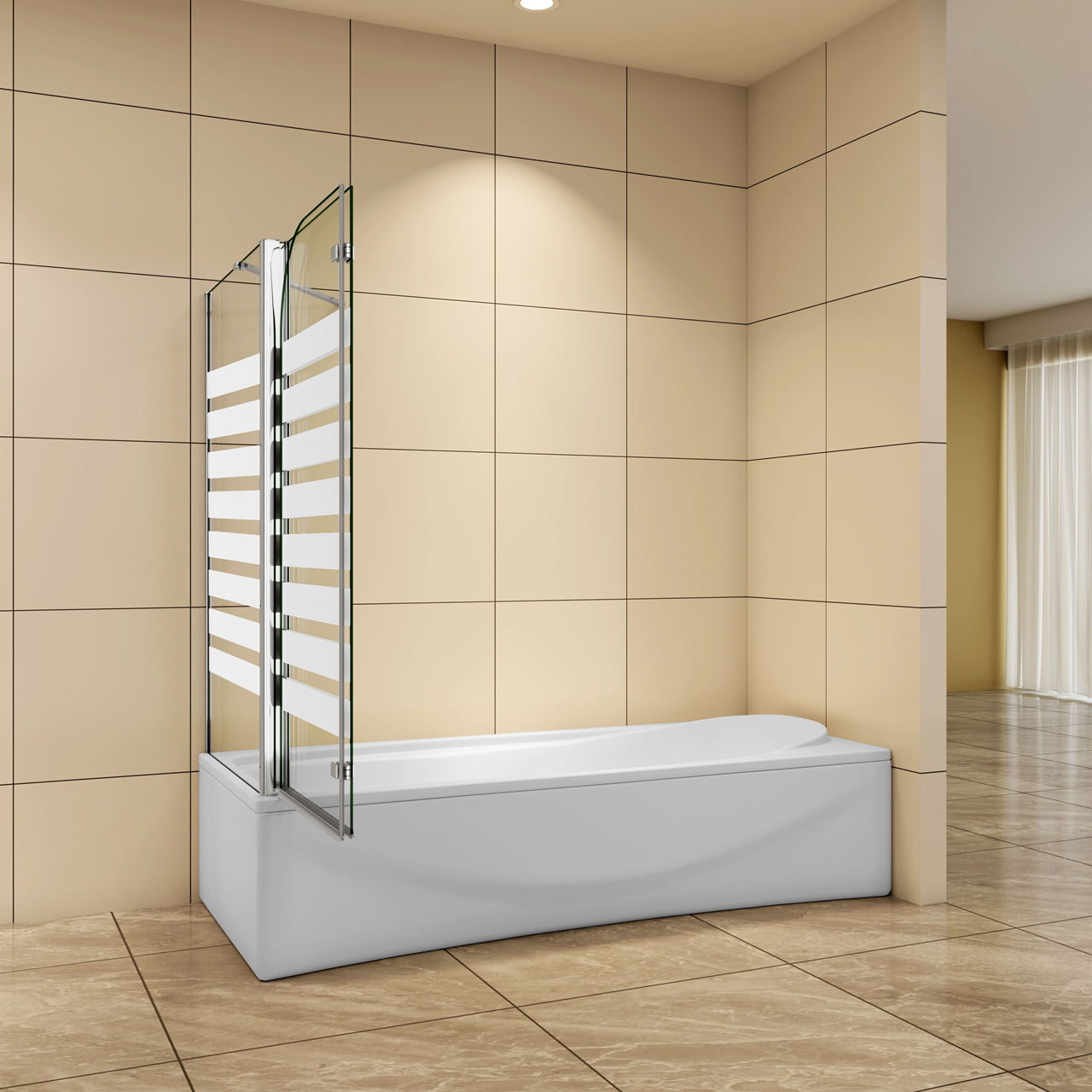 Aica H.140 cm Sopravasca da Bagno con Lato Fisso 2 Ante Pieghevoli verso Sinistro/Destro Vetro 6mm Anticalcare in Serigrafato Bianco Opaco