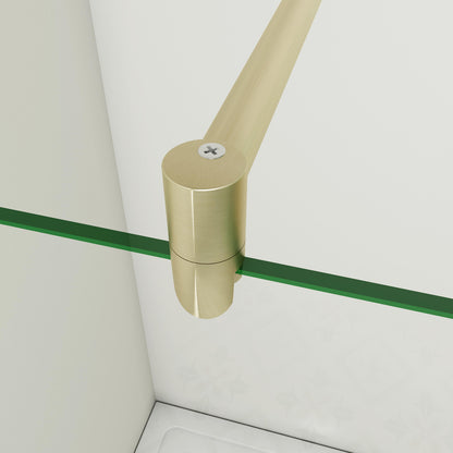 Box Doccia Walk In 40-50-60-70-80-85-90-100-110-120x200 cm Parete Fissa Vetro 8/10 mm Trasparente Anticalcare Oro Spazzolato Barra Stabilizzatrice 70-120 cm