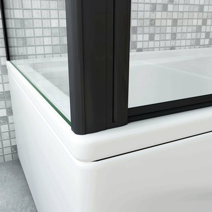 Parete Doccia Per Vasca con Lato Fisso 130x65/70/75 cm H.140 cm 3 Ante Movibili Pieghevoli a Libro in Vetro Temperato 6 mm Trasparente Anticalcare Telaio Nero Opaco