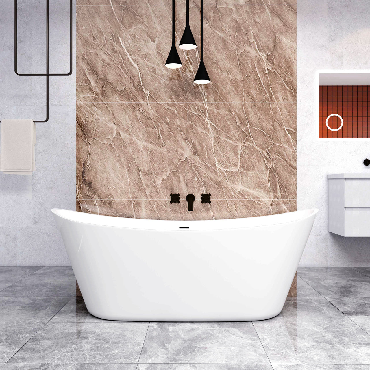 Vasca da Bagno a Isola 150x72x65/170x72x65 cm Vasca da Bagno Freestanding in Acrilico Bianco Barca Ovale