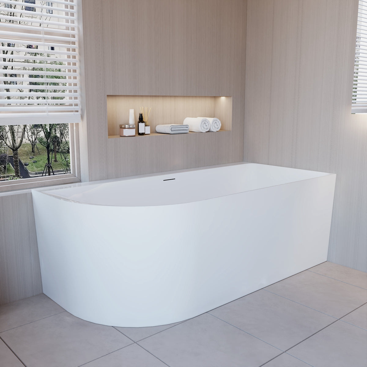 Vasca da Bagno a Isola in Acrilico 165x75x60 cm /180x80x60 cm Semi-Freestanding Colore Bianco Angolo a Parete verso Sinistro/Destro