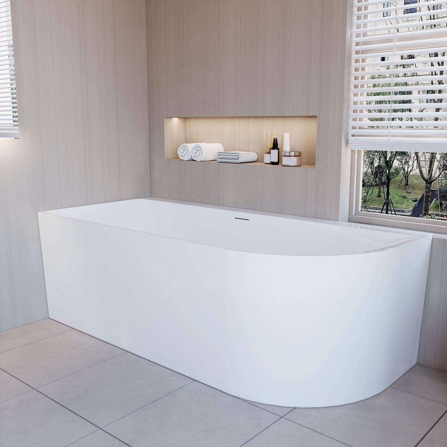 Vasca da Bagno a Isola in Acrilico 165x75x60 cm /180x80x60 cm Semi-Freestanding Colore Bianco Angolo a Parete verso Sinistro/Destro