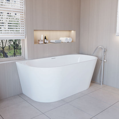 Vasca a Isola o da Parete 150x75x58 cm/170x80x60cm Vasca da Bagno Semi-Freestanding in Acrilico Bianco Ovale