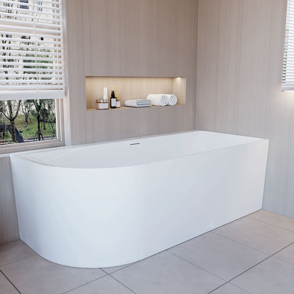 Vasca da Bagno a Isola in Acrilico 165x75x60 cm /180x80x60 cm Semi-Freestanding Colore Bianco Angolo a Parete verso Sinistro/Destro