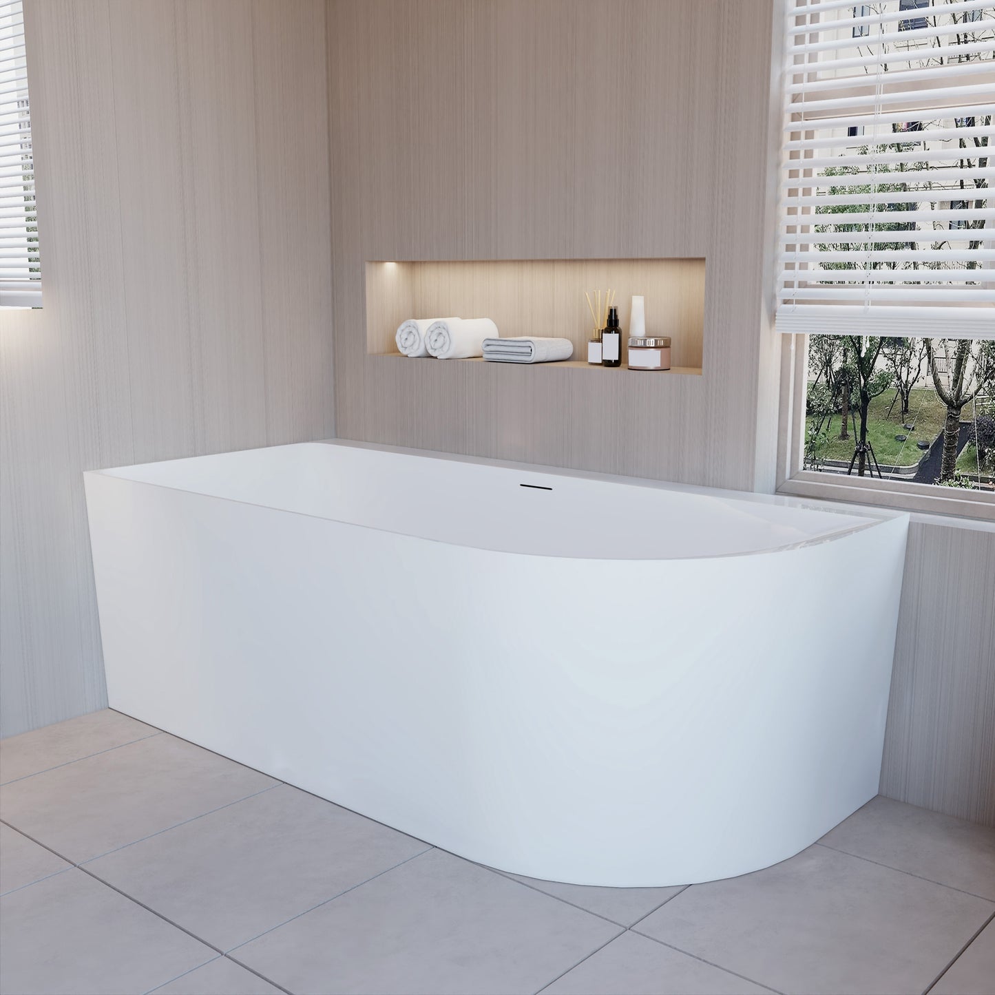 Vasca da Bagno a Isola in Acrilico 165x75x60 cm /180x80x60 cm Semi-Freestanding Colore Bianco Angolo a Parete verso Sinistro/Destro