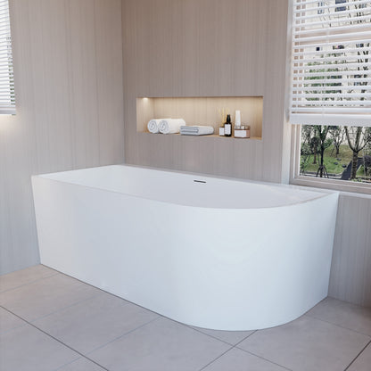 Vasca da Bagno a Isola in Acrilico 165x75x60 cm /180x80x60 cm Semi-Freestanding Colore Bianco Angolo a Parete verso Sinistro/Destro
