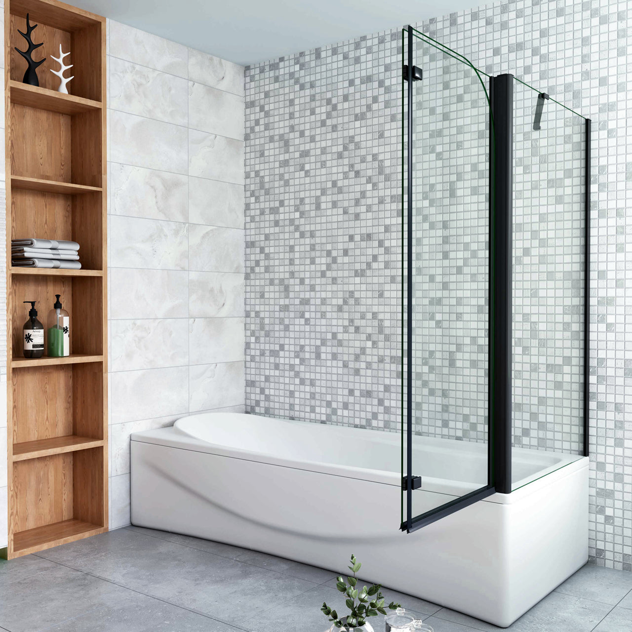 90/100/110/120/130x140cm Sopravasca Angolare 2 Ante Pieghevoli con Parete Laterale 65/70/75 cm Vetro Temperato 6 mm Trasparente Anticalcare Nero Opaco