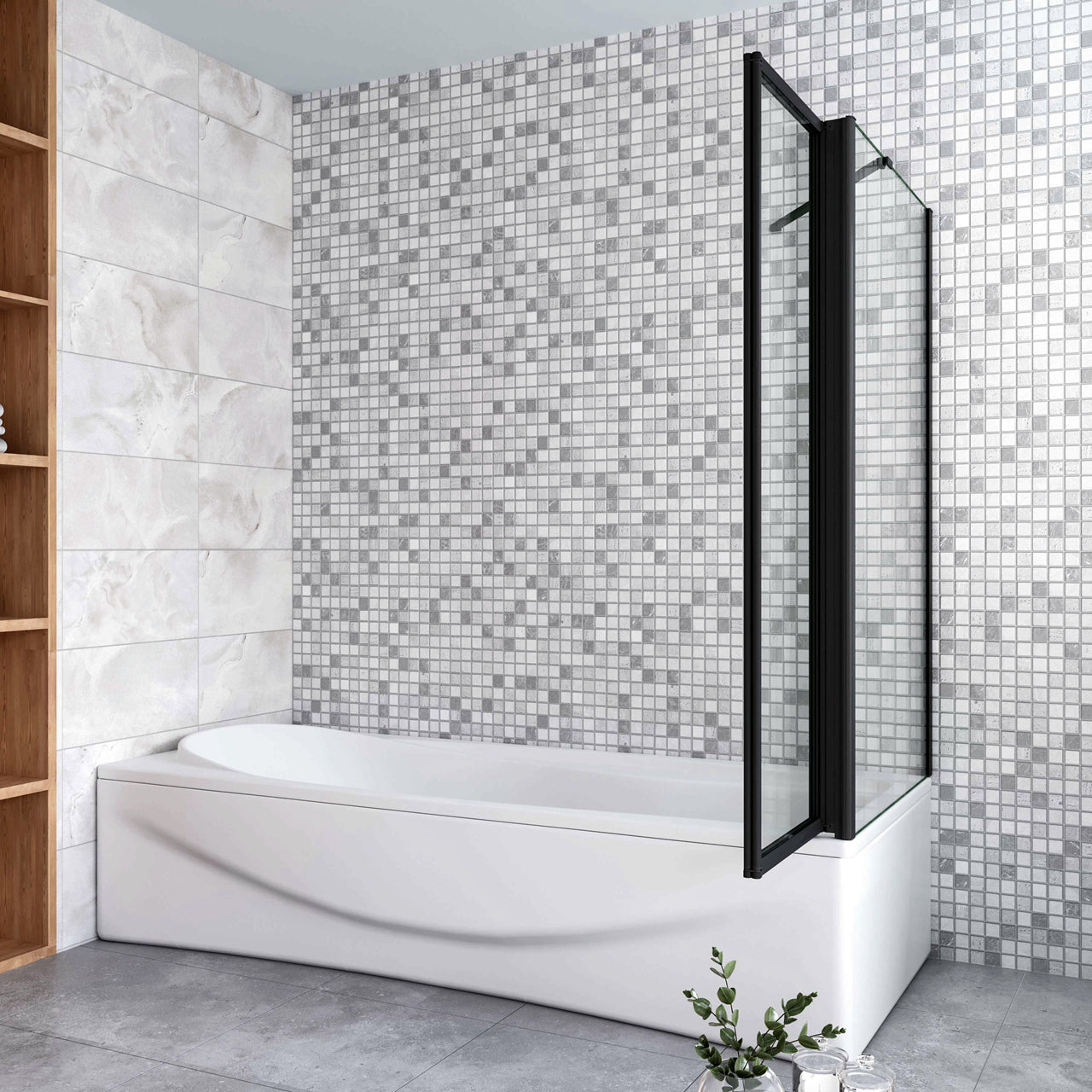 Parete Doccia Sopravasca Angolare 2/4/5 Ante Pieghevoli Vetro 4 mm con Parete Laterale 65/70/75cm Vetro Temperato 6 mm Trasparente Telai Neri Opachi