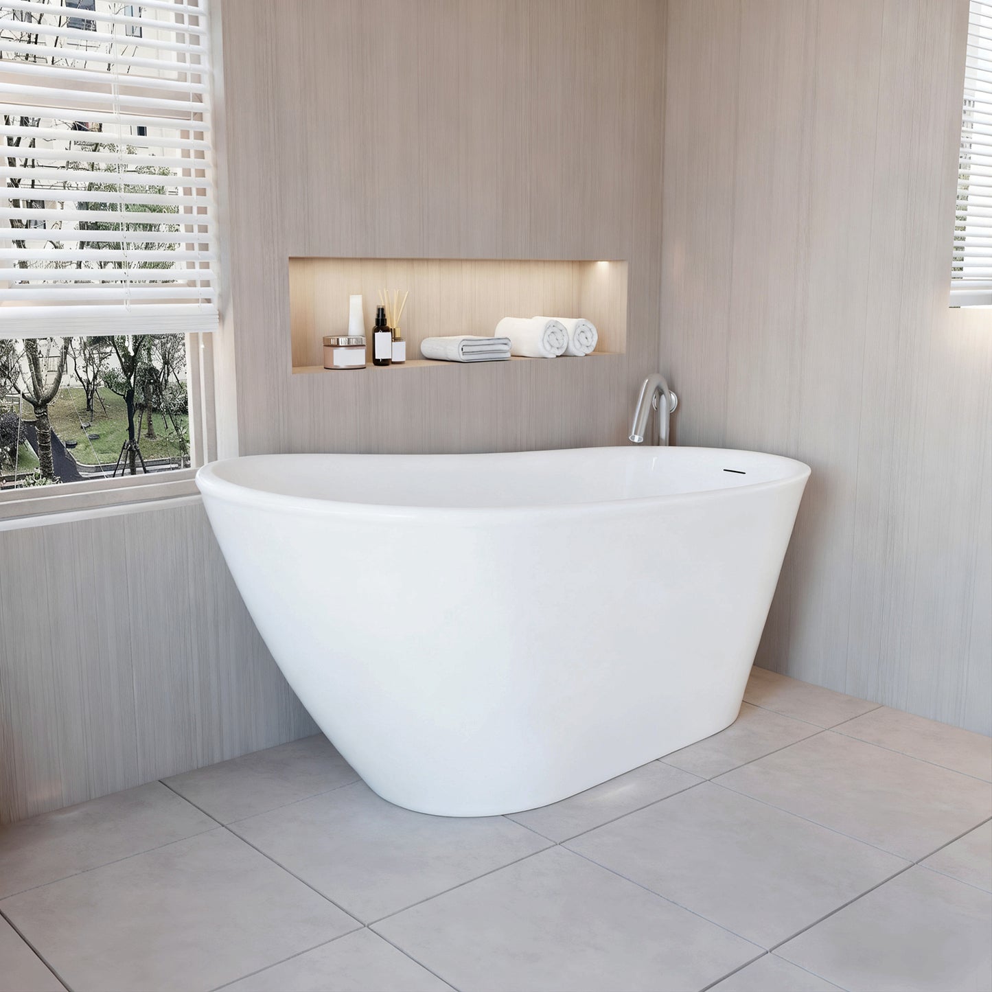 Vasca da Bagno a Isola Freestanding in Acrilico da 160x72x73 cm/170x78x73, Colore Bianco, Forma di Ovale Irregolare