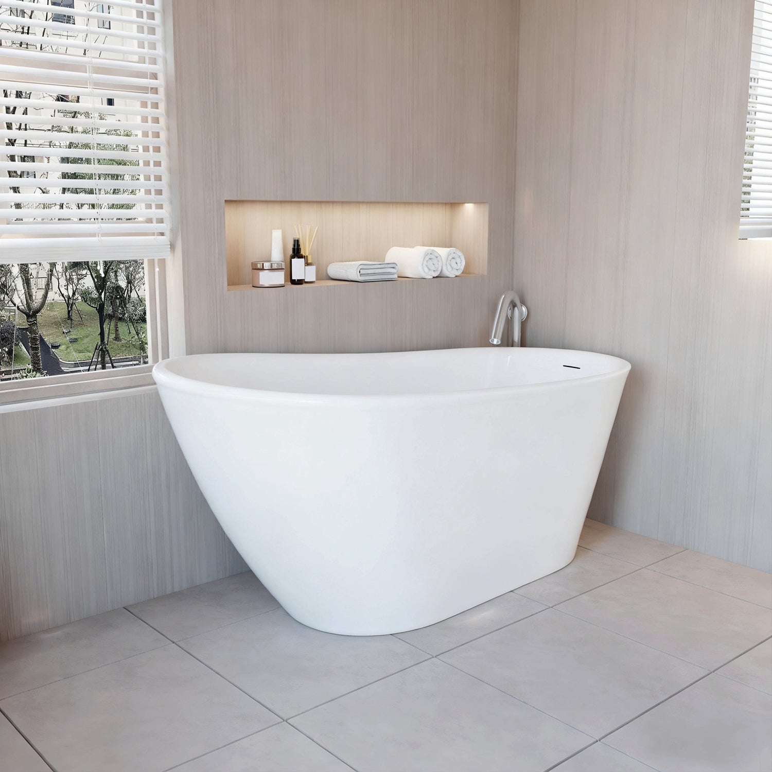 Vasca da Bagno a Isola Freestanding in Acrilico da 160x72x73 cm/170x78x73, Colore Bianco, Forma di Ovale Irregolare