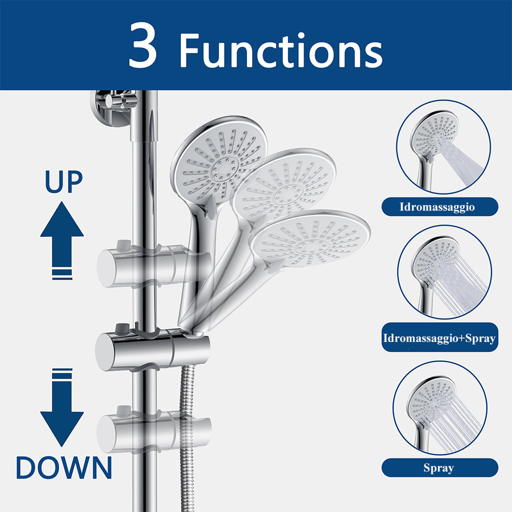 AICA Colonna Doccia con Miscelatore Termostatico, Set Doccia Completo, Rubinetto Doccia, Soffione Doccia Quadrato in Acciaio Inox, Altezza Regolabile, Matt Black / Cromato