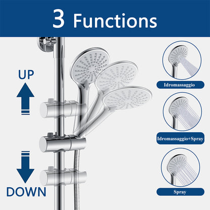 AICA Colonna Doccia con Miscelatore Termostatico, Set Doccia Completo, Rubinetto Doccia, Soffione Doccia Quadrato in Acciaio Inox, Altezza Regolabile, Matt Black / Cromato