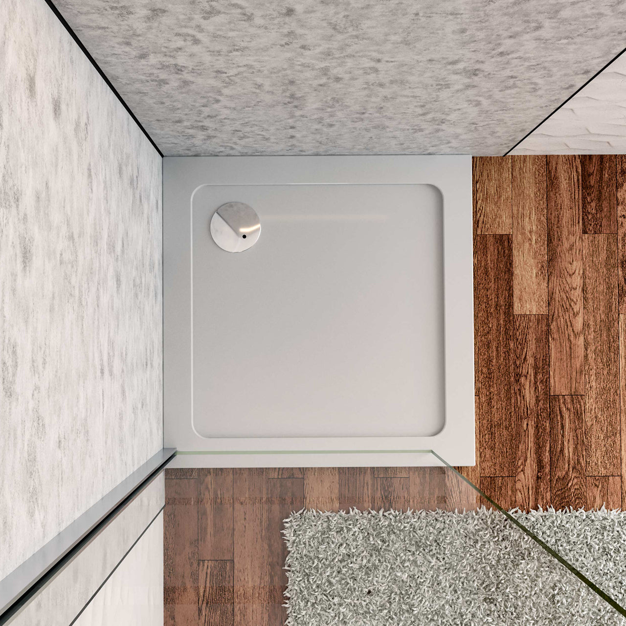 Piatto Doccia Bianco Spessore di 3 cm in Pietra Artificiale e Resina Minerale Mista Piletta Extra Piatta Sottile e Tubo inclusi