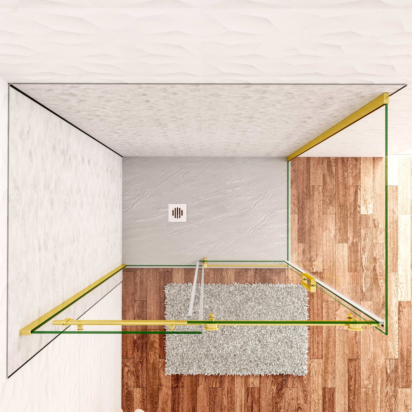 Box Doccia Angolare H.195 cm Porta Scorrevole con Parete Fissa Vetro 8 mm Temperato Anticalcare Trasparente Telaio Cromo Dorato