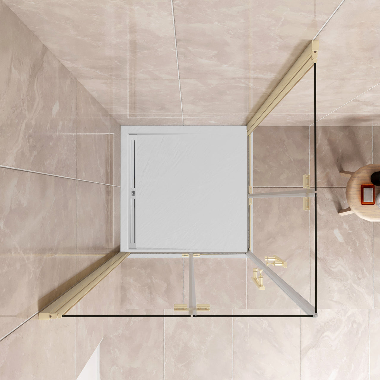 185cm Box Doccia Angolare Doppia Porta Battente Pieghevole Vetro Temperato Trasparente 6 mm Anticalcare Telaio Dorato Spazzolato