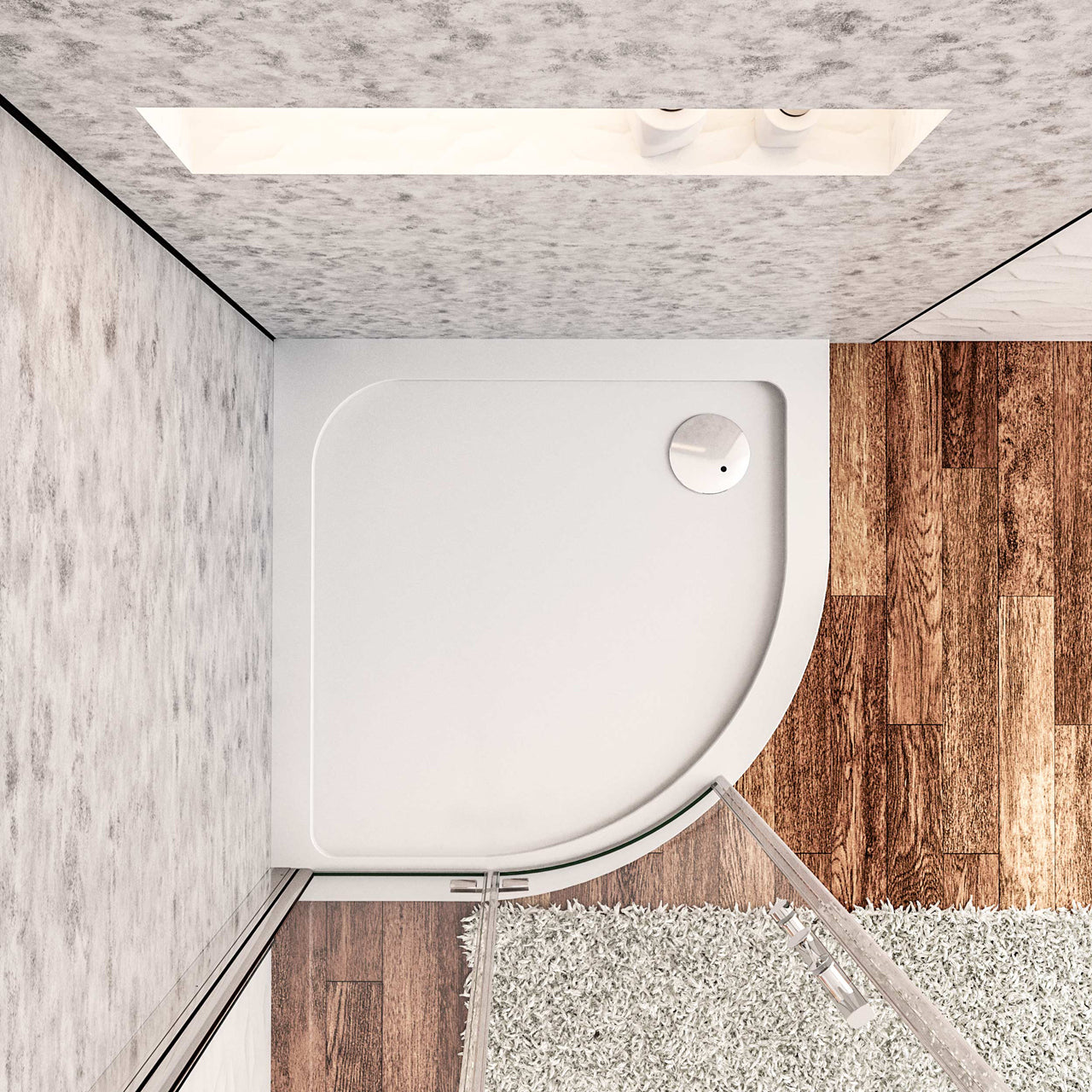 Piatto Doccia Semicircolare 80x80cm/90x90cm Bianco Spessore di 3 cm in Pietra Artificiale e Resina Minerale Mista Piletta Extra Piatta Sottile e Tubo inclusi