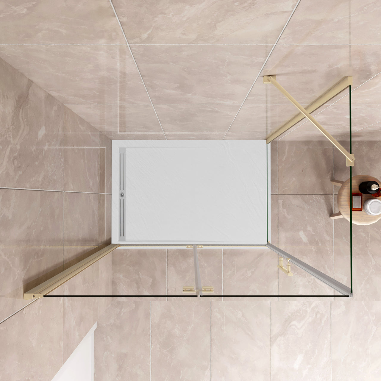 185 cm Box Doccia Angolare Porta Battente Pieghevole Parete Fissa Vetro Temperato 6 mm Anticalcare Barra Stabilizzatrice da 45 cm Dorato Spazzolato