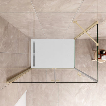 185 cm Box Doccia Angolare Porta Battente Pieghevole Parete Fissa Vetro Temperato 6 mm Anticalcare Barra Stabilizzatrice da 45 cm Dorato Spazzolato