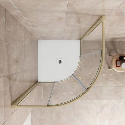 Box Doccia Semicircolare 80-90X80-90cm Porte Scorrevoli Vetro Temperato 6 mm Trasparente Anticalcare Oro Spazzolato 190 cm