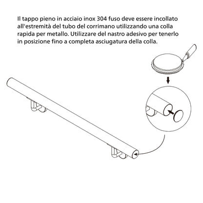 Corrimano Inox 304 Satinato 80-100-120-150-180-200-220-240 cm per Pareti Interne ed Esterne