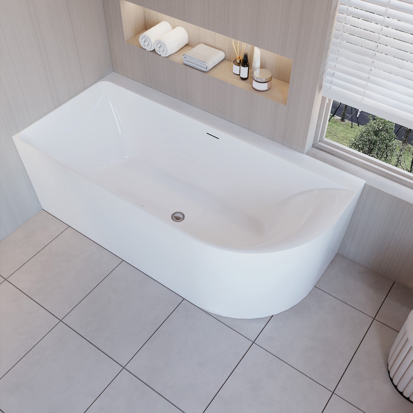 Vasca da Bagno a Isola in Acrilico 165x75x60 cm /180x80x60 cm Semi-Freestanding Colore Bianco Angolo a Parete verso Sinistro/Destro