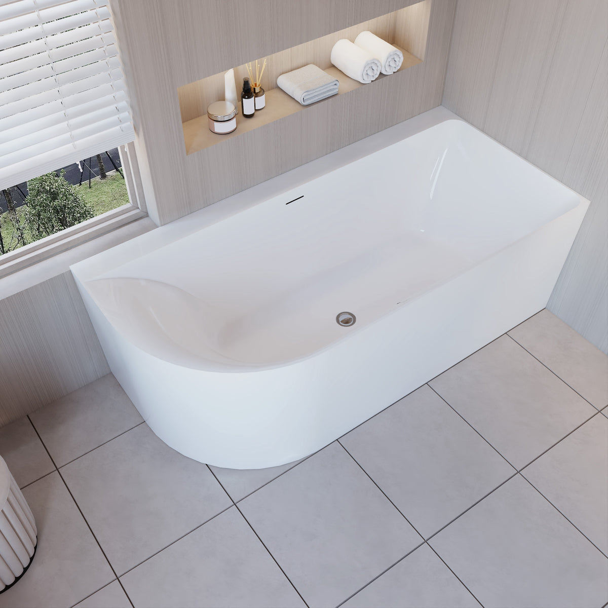 Vasca da Bagno a Isola in Acrilico 165x75x60 cm /180x80x60 cm Semi-Freestanding Colore Bianco Angolo a Parete verso Sinistro/Destro