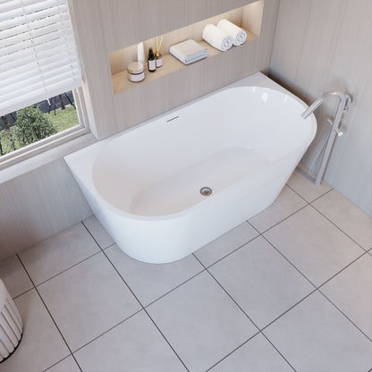 Vasca a Isola o da Parete 150x75x58 cm/170x80x60cm Vasca da Bagno Semi-Freestanding in Acrilico Bianco Ovale