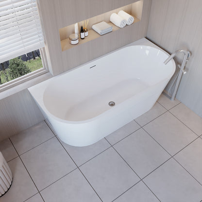 Vasca a Isola o da Parete 150x75x58 cm/170x80x60cm Vasca da Bagno Semi-Freestanding in Acrilico Bianco Ovale