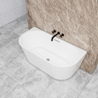 Vasca da bagno semi-freestanding ovale in acrilico bianco, dimensione 150x75x58 cm /170x80x60 cm , posizionabile a isola o a parete.