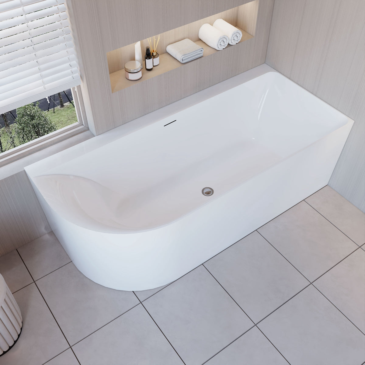 Vasca da Bagno a Isola in Acrilico 165x75x60 cm /180x80x60 cm Semi-Freestanding Colore Bianco Angolo a Parete verso Sinistro/Destro