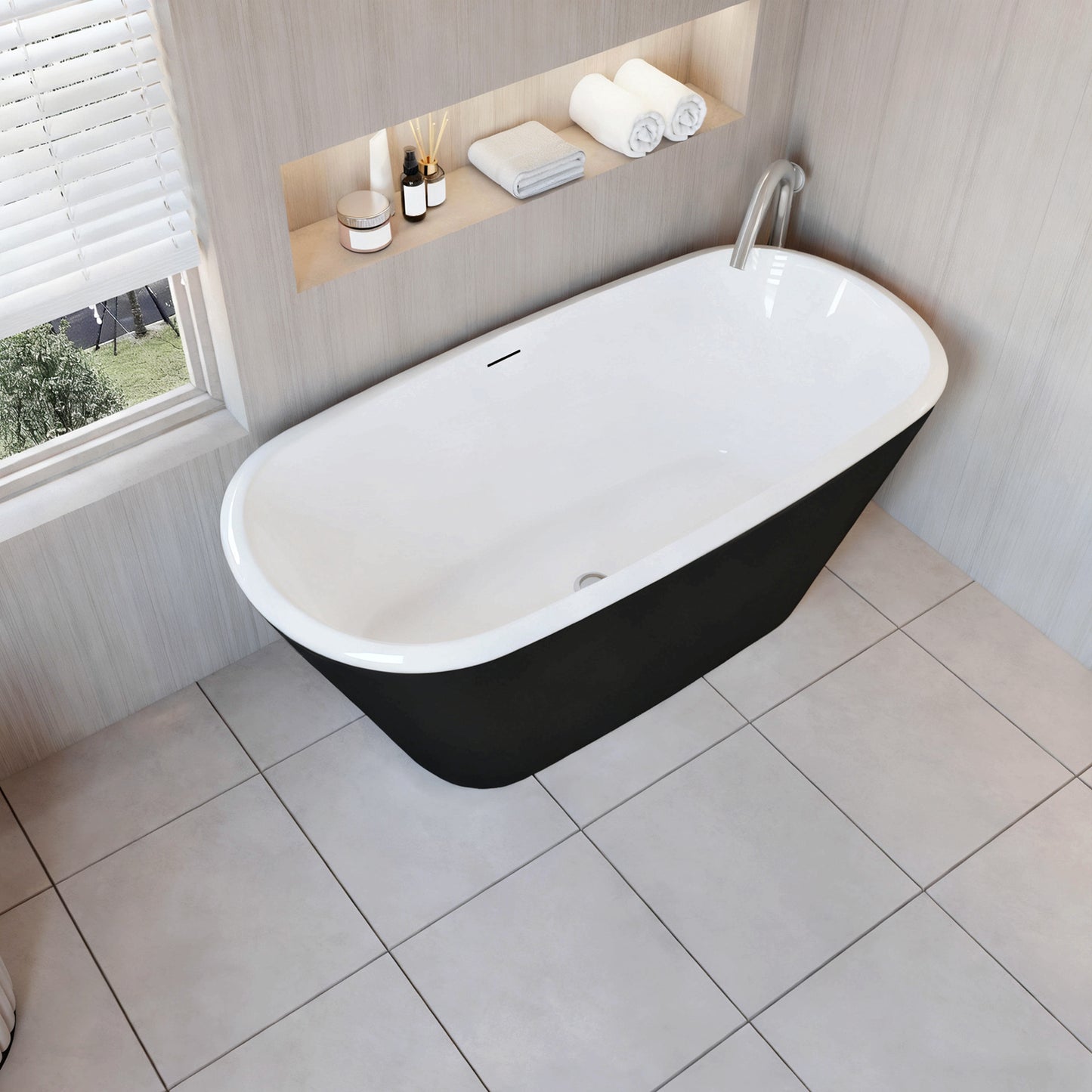 Vasca da Bagno a Isola 150x72x60 /170x78x60cm Vasca da Bagno Freestanding in Acrilico Nero Ovale