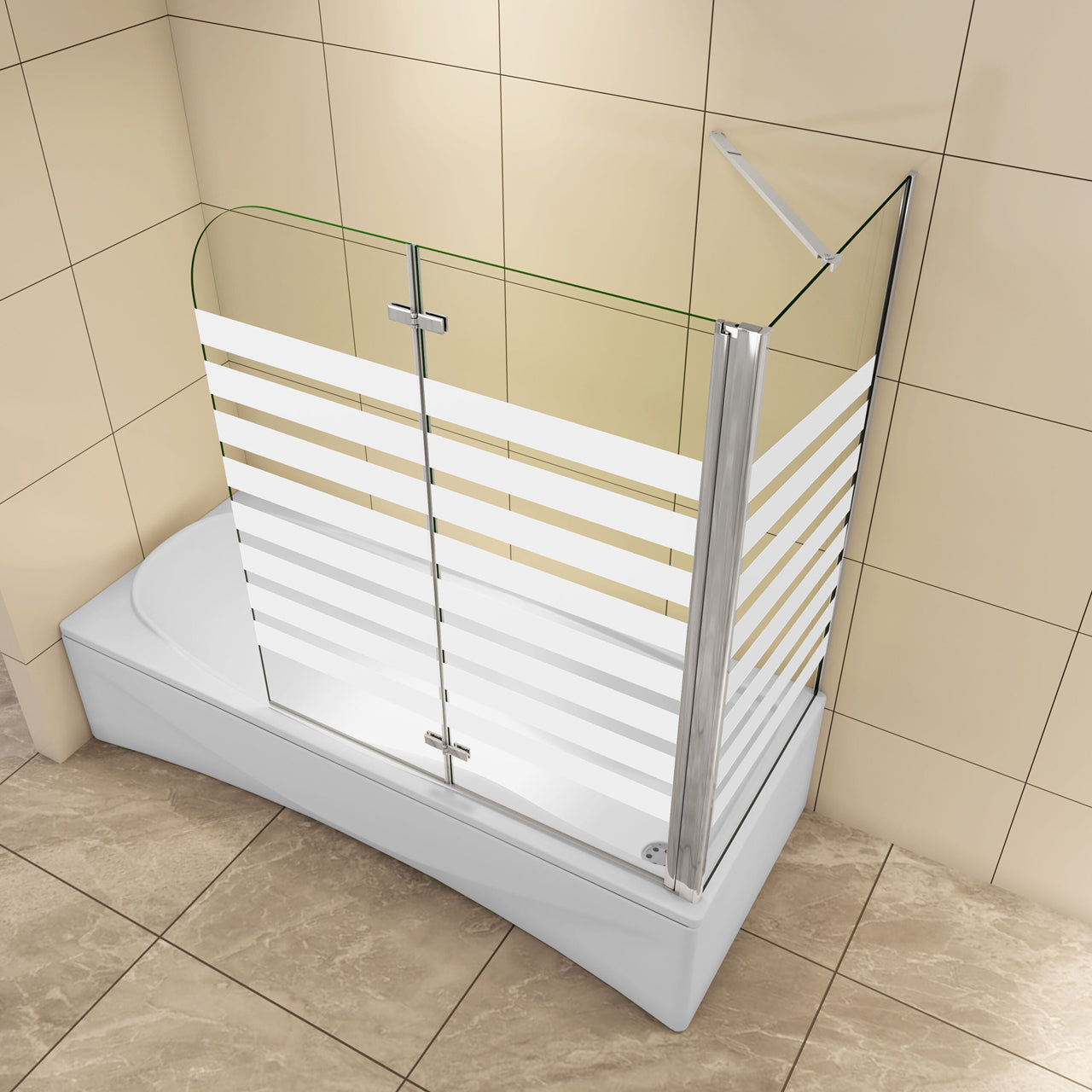 Aica H.140 cm Sopravasca da Bagno con Lato Fisso 2 Ante Pieghevoli verso Sinistro/Destro Vetro 6mm Anticalcare in Serigrafato Bianco Opaco 110x140 Verso Destro 70