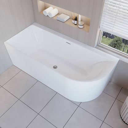 Vasca da Bagno a Isola in Acrilico 165x75x60 cm /180x80x60 cm Semi-Freestanding Colore Bianco Angolo a Parete verso Sinistro/Destro