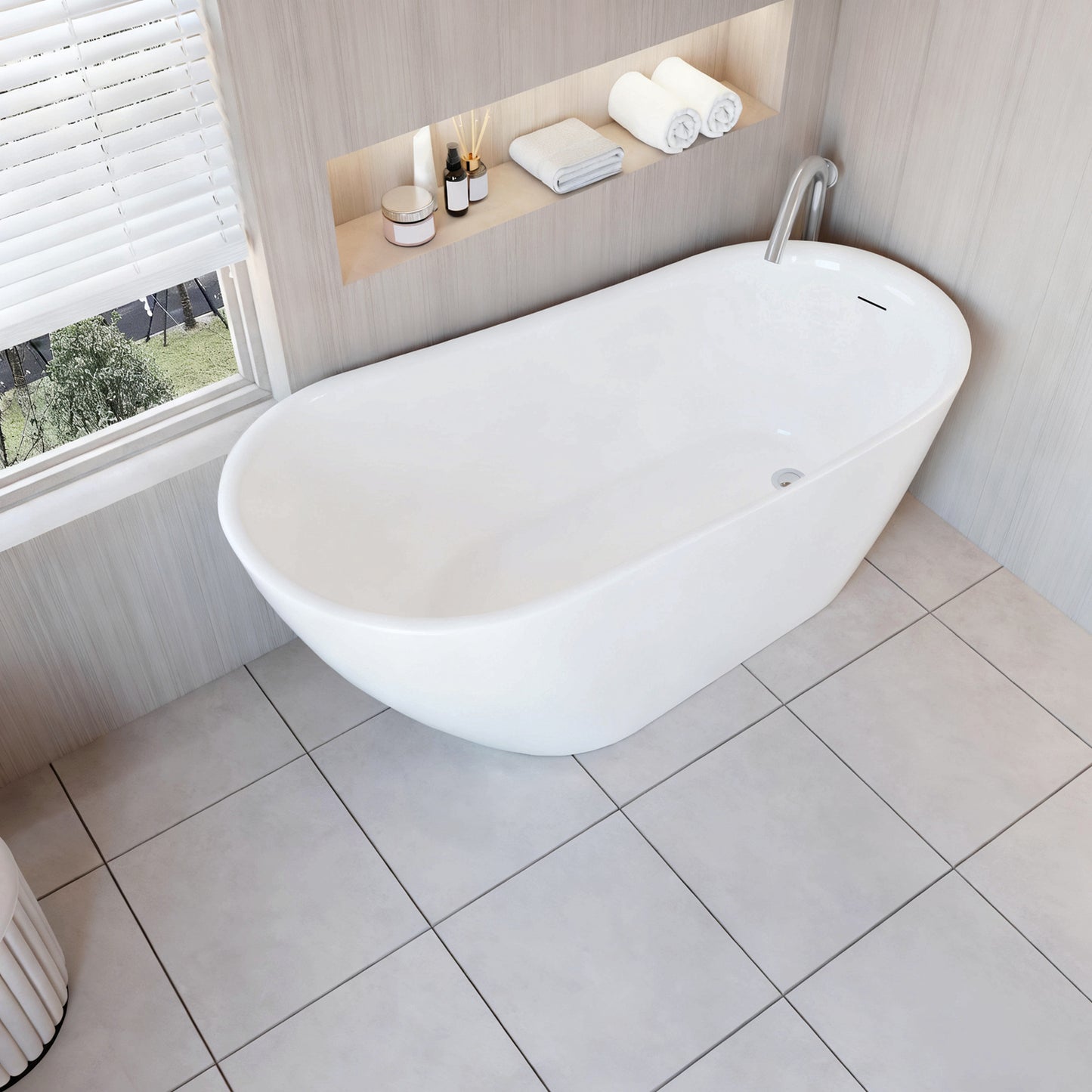 Vasca da Bagno a Isola Freestanding in Acrilico da 160x72x73 cm/170x78x73, Colore Bianco, Forma di Ovale Irregolare