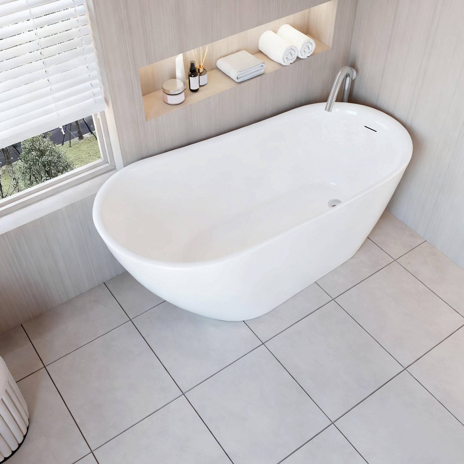 Vasca da Bagno a Isola Freestanding in Acrilico da 160x72x73 cm/170x78x73, Colore Bianco, Forma di Ovale Irregolare