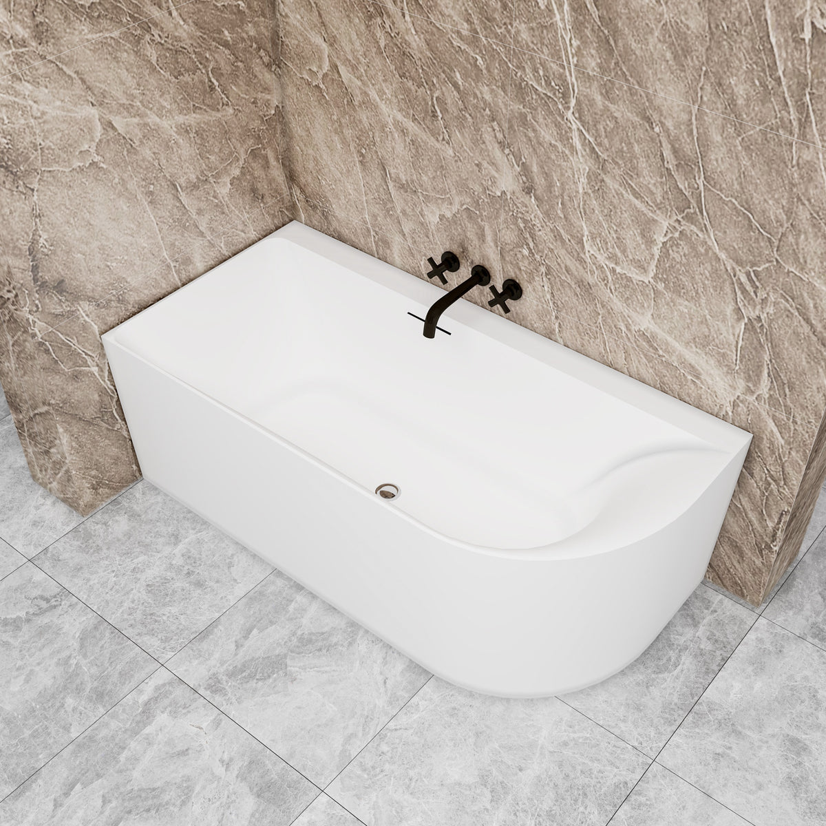 Vasca a Isola Angolare Asimmetrica SINISTRA/DESTRO 165x75x60 cm /180×80x60 cm Bianco Vasca da Bagno Semi-Freestanding in Acrilico