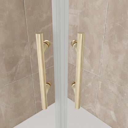 Box Doccia Semicircolare 80-90X80-90cm Porte Scorrevoli Vetro Temperato 6 mm Trasparente Anticalcare Oro Spazzolato 190 cm