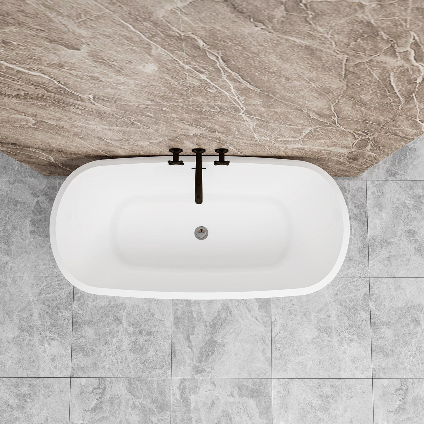 Vasca da Bagno a Isola Freestanding in Acrilico da 150x72x60 /170x78x60cm, Colore Nero, Forma Ovale