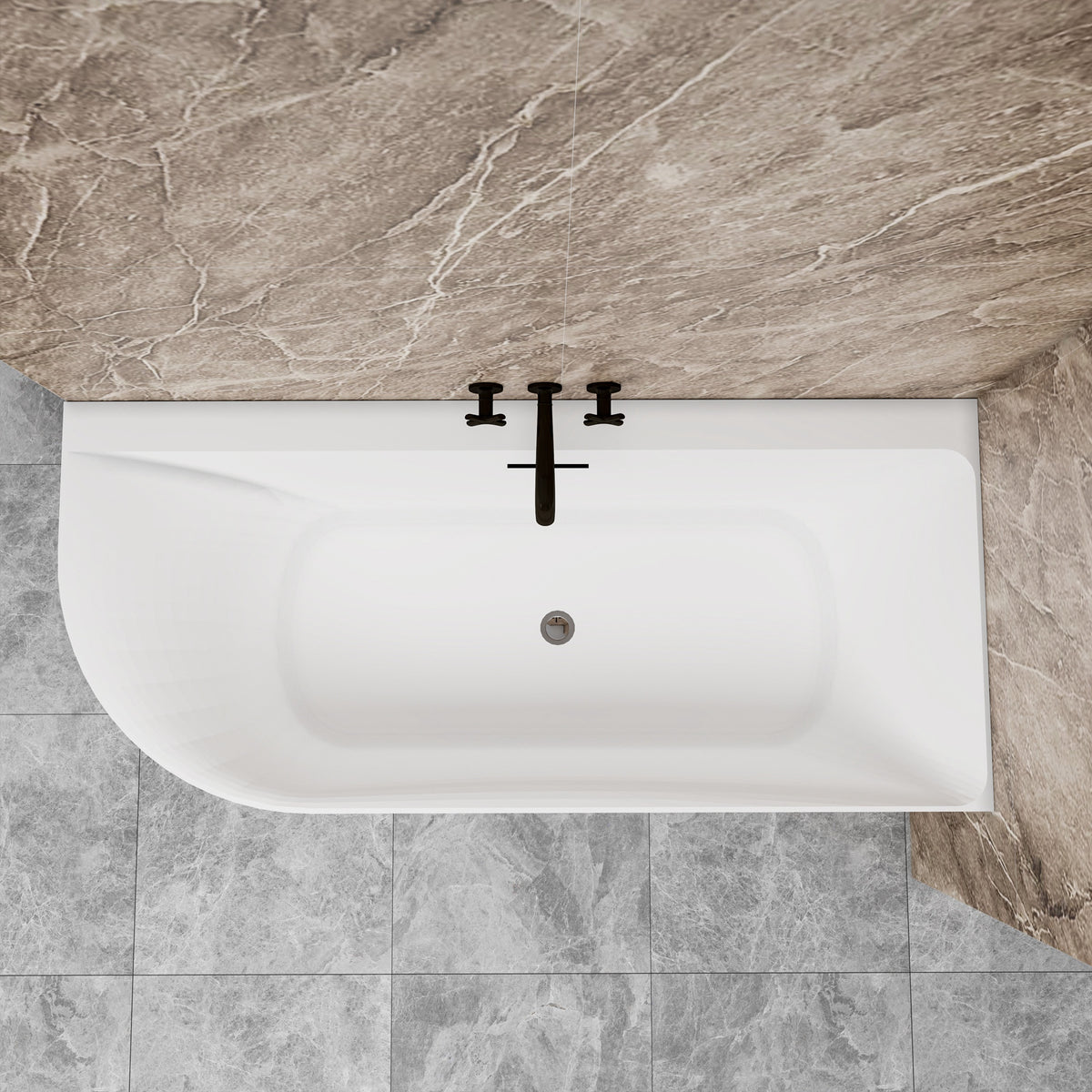 Vasca a Isola Angolare Asimmetrica SINISTRA/DESTRO 165x75x60 cm /180×80x60 cm Bianco Vasca da Bagno Semi-Freestanding in Acrilico