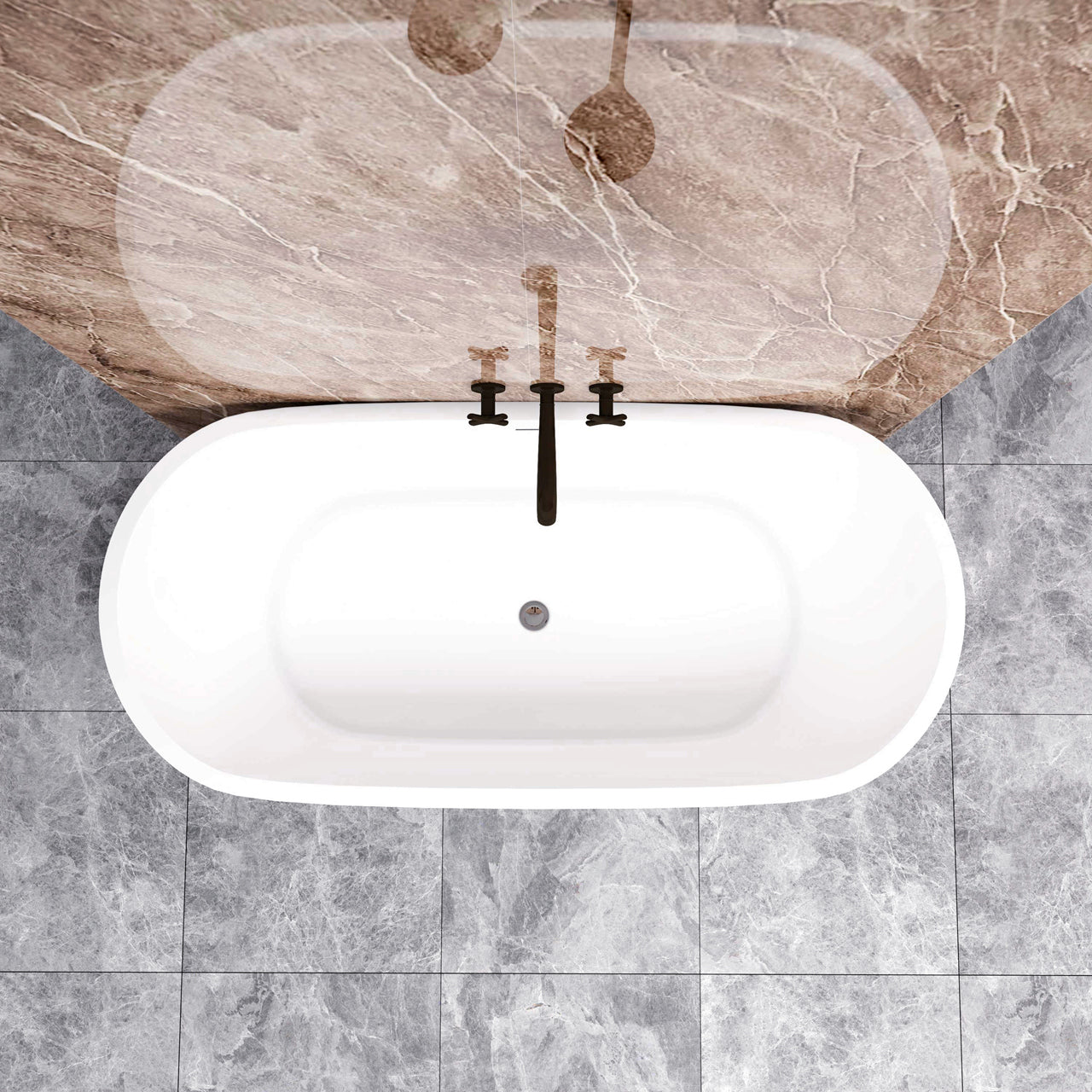 Vasca da Bagno a Isola 150x70x58 cm/170x80x58 Vasca da Bagno Freestanding in Acrilico Bianco Ovale
