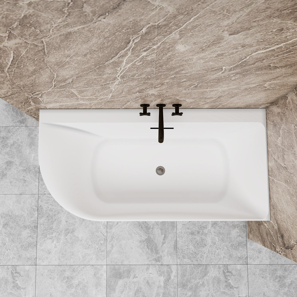 Vasca a Isola Angolare Asimmetrica SINISTRA/DESTRO 165x75x60 cm /180×80x60 cm Bianco Vasca da Bagno Semi-Freestanding in Acrilico