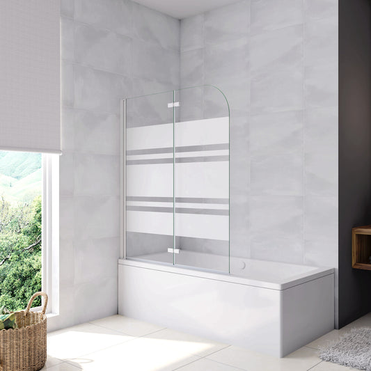 Aica 140 cm Sopravasca da Bagno Due Ante Mobili verso Sinistro/Destro Vetro 6mm Temperato Anticalcare Fascie Centrali in Serigrafato Bianco Opaco