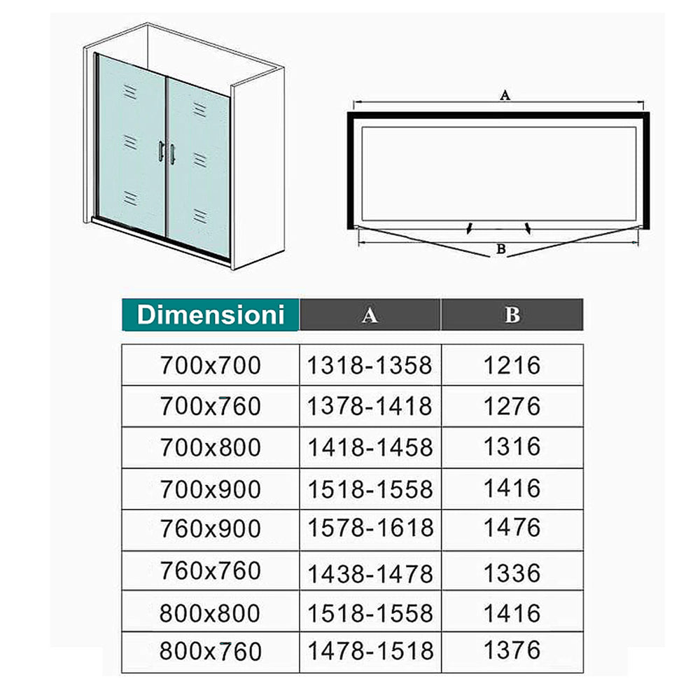 Aica Box Doccia per Nicchia 185 / 195 cm Doppia Porta Battente Saloon Vetro Temperato 6 mm Anticalcare