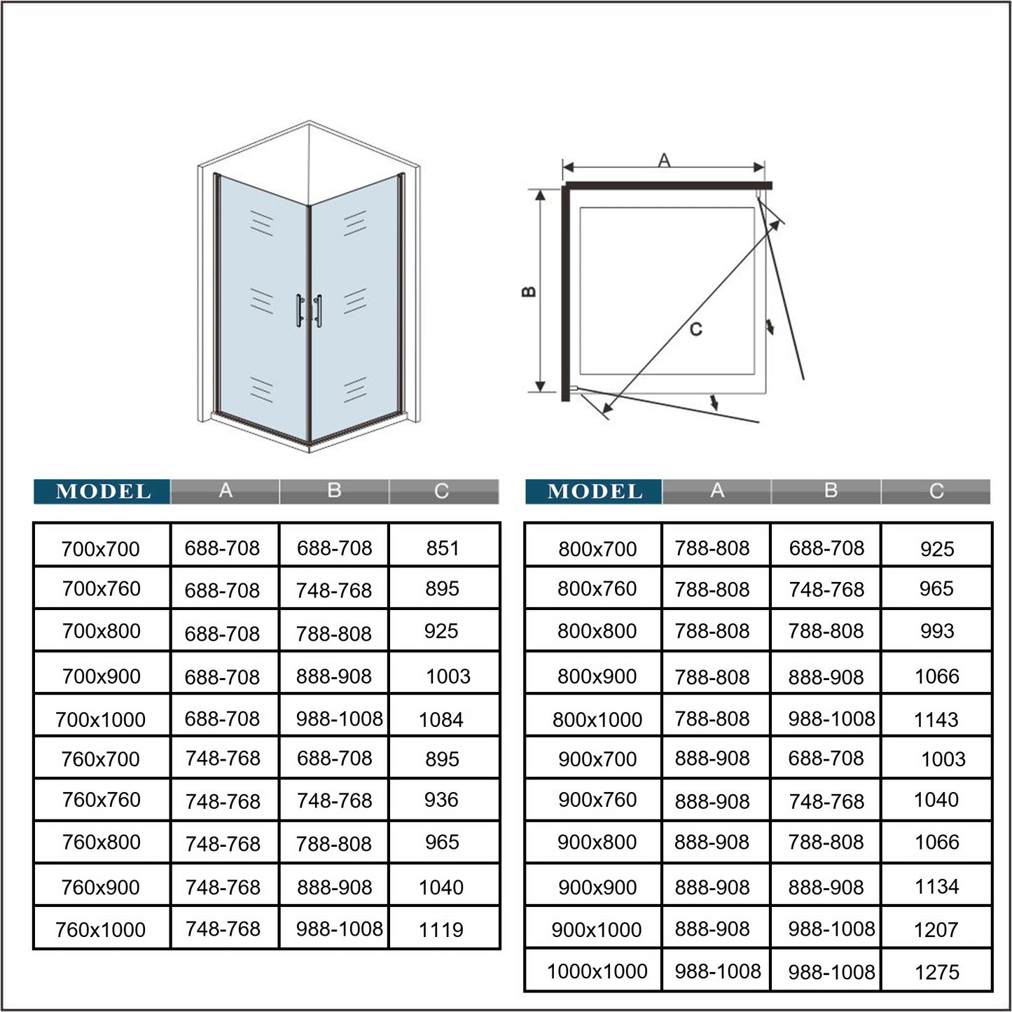 Aica 185cm Box Doccia Angolare Due Porte a Battente Rotazione Di 180 Gradi Vetro Temperato 6mm Anticalcare Trasparente varie dimensioni