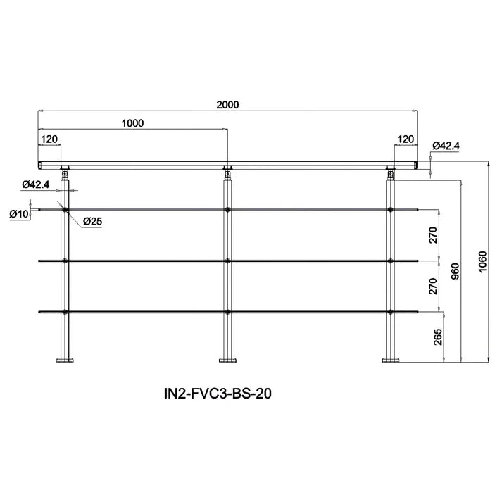 Balaustra Ringhiera Corrimano in acciaio inox spazzolato 3 barre trasversali