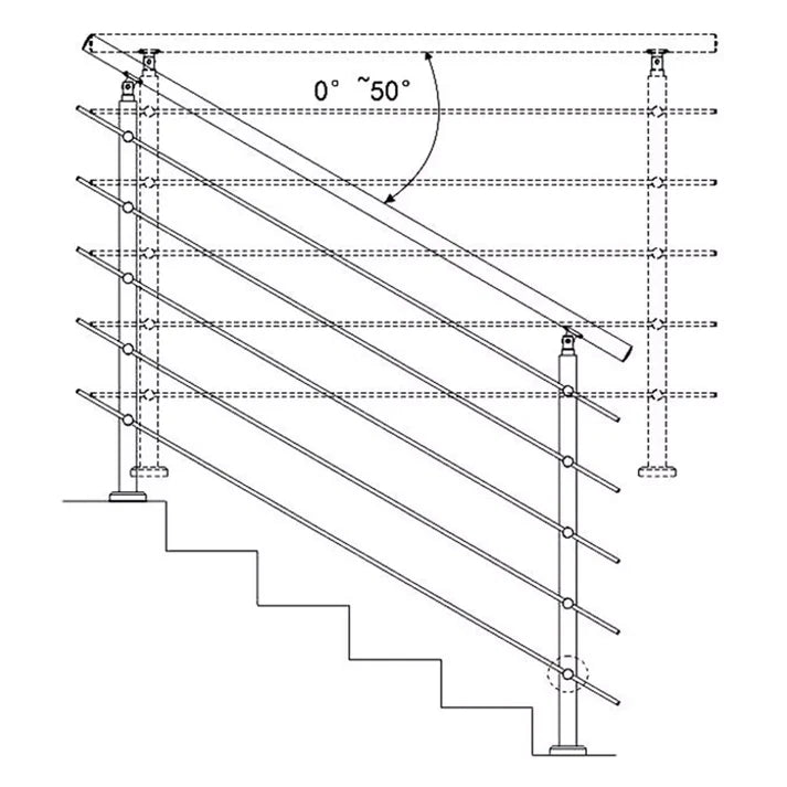 Balaustra Ringhiera Corrimano in acciaio inox spazzolato 3 barre trasversali