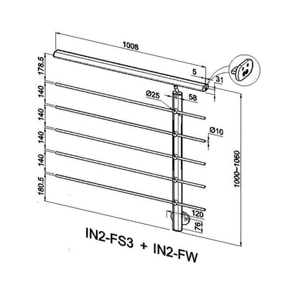 Ringhiera Parapetto in Alluminio Nero Opaco o Argento Opaco 100x100cm a Fissaggio a Parete, con supporto di collegamento a Parete