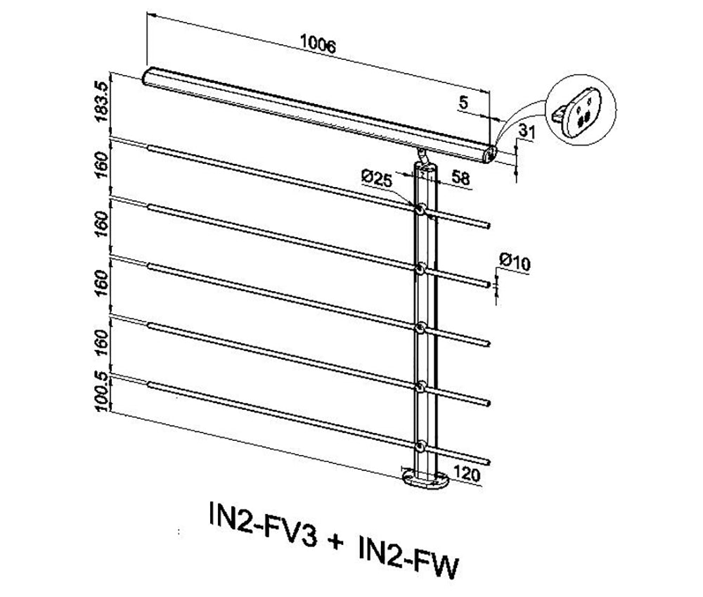 Ringhiera Balaustra in Alluminio Nero Opaco o Argento Opaco 100x100cm a Fissaggio a Pavimento, con supporto di collegamento a Parete