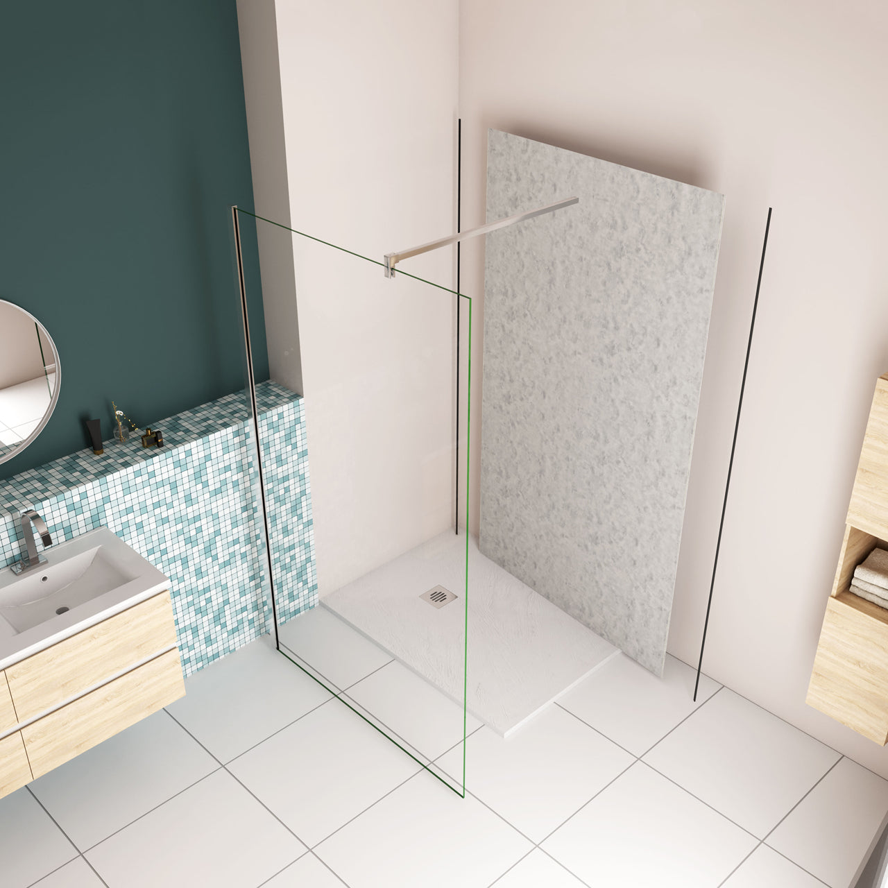 Pannello Doccia Realizzato in Alluminio Spessore 3mm con Profili Finitura Grigio Cemento per Rivestimento Parete Bagno